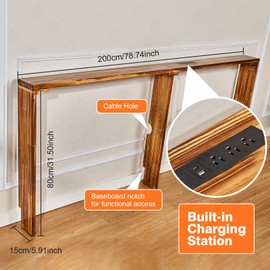 Mengliky Solid Wood Narrow Console Table, 78.74 inch Long Behind Couch Table with Built-in Charging Station, Ideal for Behind Sofa or Wall Spaces