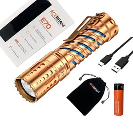 ACEBEAM E70 Copper LED Flashlight -4600 Lumens -up to 240 Meters Throw 6500K Cool White w/ Rechargeable Battery