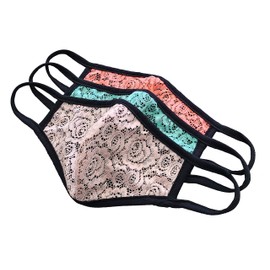 Econo High - Fashion Cotton Floral Lace Face Mask Cover Blush, Coral, Mint -Made In USA Washable Everyday 2 Layer - 3 PACK (Neon Assorted Mix)