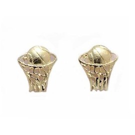 14K Gold Basketball In Hoop Earrings 9mm
