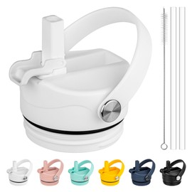 Diumepo Straw Lid for Yeti Rambler 12 18 26 36 64 oz Water Bottle, Replacement Straw Cap with Straw for Yeti Rambler Bottle, Dust Cover, Flexible Handle (White)