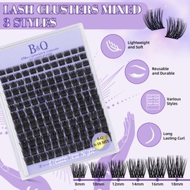 B&Q Wispy Lash Clusters Kit B42, DIY Lash Extension Kit 156PCS Eyelash Extension Kit, Soft Natural Lash Clusters 8-18MIX D Curl Lash cluster, Thin Black Band Cluster Eyelash Extensions (B42 Set)