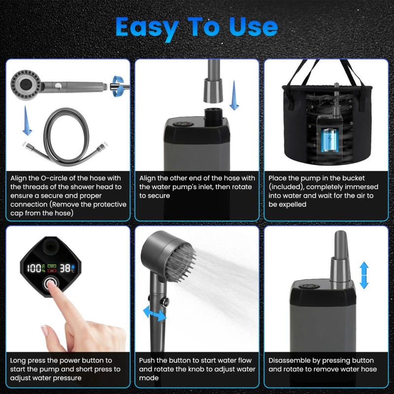 LakeForest 6000mAh Electric Shower Pump Shower Pump Rechargeable Shower Head