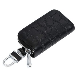 Jeem zm-kk-001 Smart Key Case, Car Key Case, Key Ring, Genuine Leather, Men's, Women's, Reliable Round Zipper, 3 Colors, Black