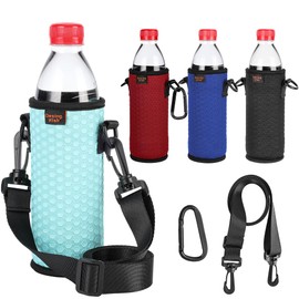 Desing Wish Portable 16.9 oz Plastic Bottles Insulators Sleeves 16 17 18 oz Beverage Bottle/Can Sleeves Holder with Shoulder Strap Plastic Bottle Sleeves Coolers 4 PCS (Black/Red/Blue/Cyan)