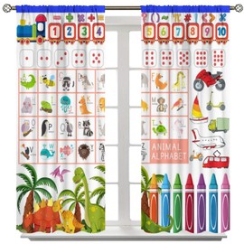 Alphabet Classroom Decor Curtains,ABC Cartoon Colourful Dinosaur Fun Car Alphabet Education Learning Print Rod Pocket Window Treatments Drapes for Baby Boys Girls Bedroom Nursery 42"W X 45"L