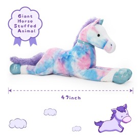 Tezituor 4ft Giant Horse Stuffed Animals, 47inches Lifesize Stuffed Pony Plush Blue Horse Pillow Toy Gift for Adult Kids