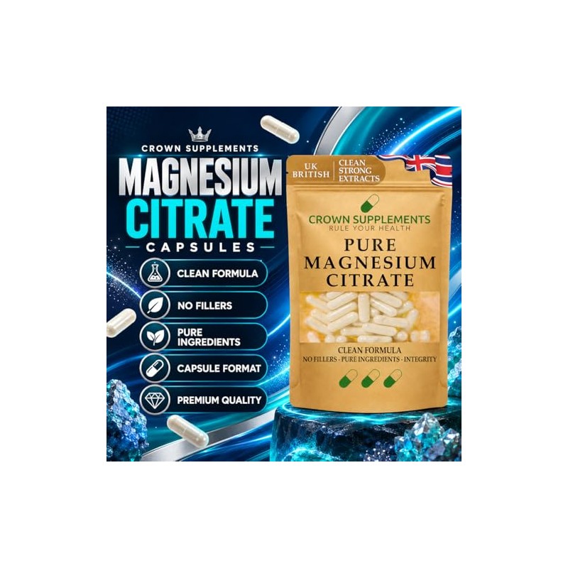 Pure Magnesium Citrate Capsules | Elemental Magnesium 15.3% | Clean