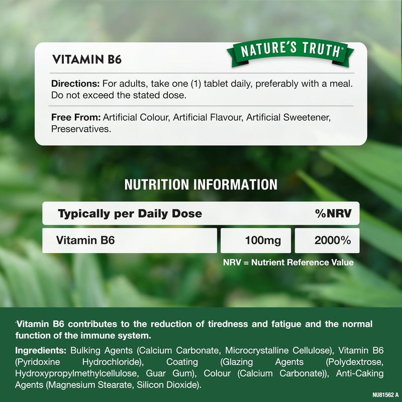 Nature's Truth Vitamin B6 100mg - 60 Vegan Tablets -