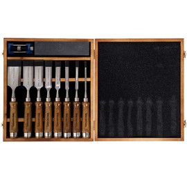IMOTECHOM 10-Pieces Woodworking Wood Chisel Set with Wooden Box, Honing Guide, Sharpening Stone, Razor Sharp CR-V 60 Steel Blades