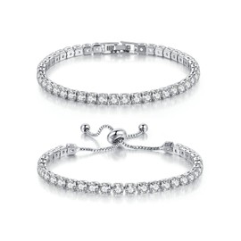 2pcs Tennis Bracelet for Women Zircon Tennis Bracelet Rhinestone Charm Bracelet Prom Bracelet Jewelry for Women Girls