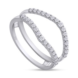 SAVEARTH DIAMONDS 2/5 ct t.w Round Cut Lab Created Moissanite Diamond Curved Ring Guard Enhancer In 14K White Gold Over Sterling Silver For Womens (D Color, VVS1 Clarity 0.40 Cttw)-7