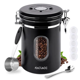 FACIACC Coffee Canister, 60.9 fl oz (1,800 ml), Coffee Bean Sealed Canister, Stainless Steel Airtight Tank, Large Capacity, Date Display Dial, Exhaust Valve & Measuring Spoon, Coffee Beans Storage