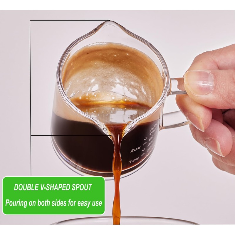 Ackers 2 Pack Measuring Cups, 75ML/2.5OZ Espresso Cups with Handle,