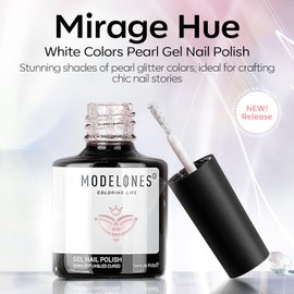 Modelones Pearl Gel Nail Polish, 15 ML Pearl White Gel Polish Iridescent Shimmer Pink Mermaid Nail Drawing Gel Polish Soak Off Led Glitter Pearlescent Nail Polish Swirl Shell Thread Effect DIY Gift