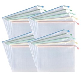 Tramboo 20 Pcs Mesh Zipper Pouch Bags, A4 Letter Size Document Pouches, Waterproof Zipper Bag, File Storage for Classroom, Office Supplies and Home Organization