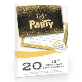 Olivia Samuel 20 x Black and Gold Effect 13th Birthday Party Invitations from Ready to Write with Envelopes