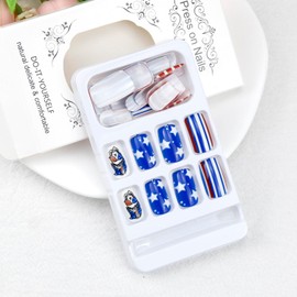 4th of July Nails Press on Nails Short Square Fake Nail French Tip USA Flag Design False Nails Patriotic Acrylic Nails Full Cover Stick on Nails for Fourth of July Nail Art Decorations for Women 24Pcs