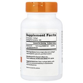 Doctor's Best, Vitamin D3, 125mcg (5,000IU), 360 Softgels / Doctor's Best (닥터스베스트), 비타민D3, 125mcg(5,000IU), 소프트젤 360정