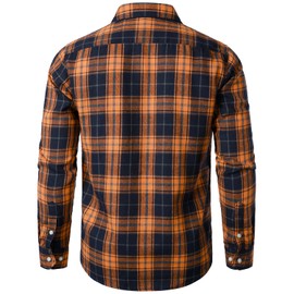 ZEROYAA Men's Casual Regular Fit Button Up Flannel Checked Plaid Shirts with Pockets ZLCL41 Orange XX-Large