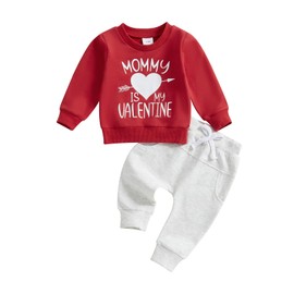 Valentine’s Day Outfits Clothes Set Infant Toddler Baby Boy Long Sleeve Sweatshirt and Pants Set (Red, 6-12 Months)