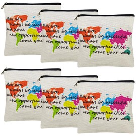 Hillban 6 Pack Christmas Employee Inspirational Gifts for Women Makeup Bags Bulk Cosmetic Bags Gifts Appreciation Linen Cosmetic Pouch with Zipper Travel Toiletry Bag for Storage