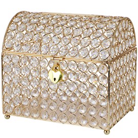 MDLUU Wedding Card Holder Box, Treasure Chest Wedding Money Box with Heart Shaped Lock, Crystal Bead Card Receiving Box for Wedding, Birthday, Graduation (Silver)