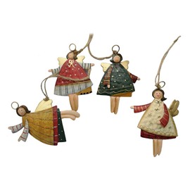 Christmas Angel Pendant, 4 Metal Angel Ornaments, Christmas Decoration, Hanging Decoration from Innovative Elk Shape, Socks, Snowflakes for Christmas Tree, Window Decorations