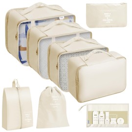CNMTCCO Suitcase Organiser Set, 8-Piece Packing Cubes, Packing Cubes for Holidays and Travel, Travel Organiser Set, Packing Bags for Suitcase Suitcase (Beige)