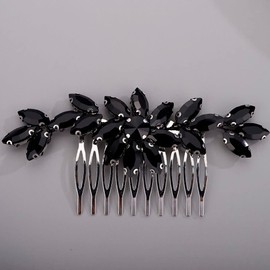 Chargances Peineta De Flores De Diamantes De Imitación Para Boda, Peineta Lateral De Cristal Para Novia, Accesorios Para El Cabello Hechos A Mano A La Moda Para Dama De Honor Nupcial Negro