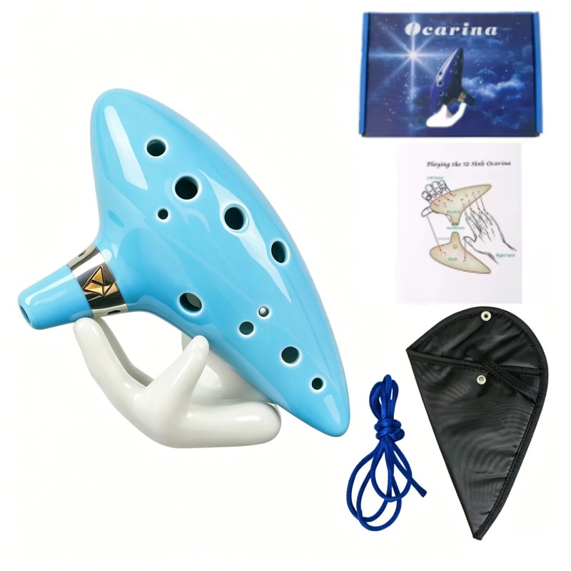 12 Hole Alto C Ceramic Ocarina – Handmade Blue Wind