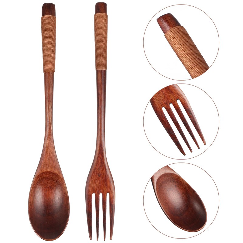 OUNONA Cutlery Set, Spoon, Fork with Spoon, Wooden Fork, Multi-functional,