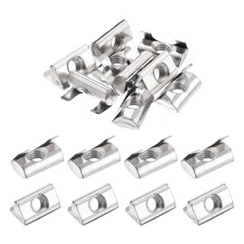 sourcing map 20Pcs M5 T Nuts Roll in Spring, T Nut with Spring Sheet Carbon Steel Nickel Plated for 2020 Series Slot Aluminum Profile
