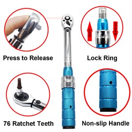 ThreeH 1/2 Inch Drive Torque Wrench 5-60 Nm/3.6-45ft-lb 76-tooth Dual Direction Adjuatable Torque Wrench Professional Bike Motorcycle Multitool