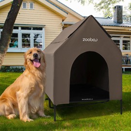 48" X-Large Dog House, Dog House for Large Dogs Indoor or Outside, Weatherproof 600D PVC Dog House Outdoor, Featuring Breathable 2x1 Textilene Elevated Dog Cooling Bed, Easy to Clean(Brown)