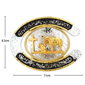 HUABOLA CALYN Belt Buckle, Western Rodeo Texas Cowboy Large Horse Prayer Gold Cross Belt Buckles for Men
