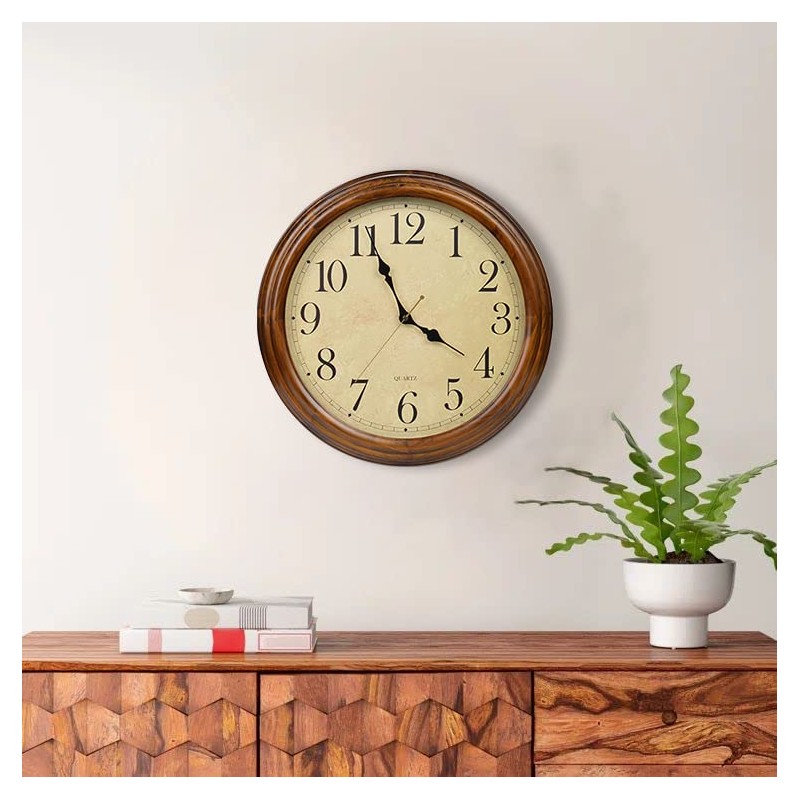 Old Oak 16-Inch Solid Wood Silent Non-Ticking Decorative Wall Clock
