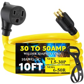 Tellegloww 10ft 30Amp to 50Amp Welder Adapter Cord, Compatible with NEMA L5-30P Male to 6-50R Female Locking 3 Prong to 3 Prong Welder Power Adapter, STW 10 AWG/3C, 30 Amp 250V 7500 Watt ETL Listed