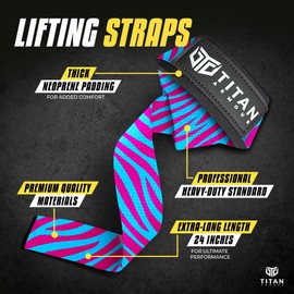 Titan Armour® Weight Lifting Straps | Extra-Long Neoprene Padded Heavy-Duty Weightlifting Straps | Deadlifts | Anti-Slip Gel Option | Gym Accessories Men & Women (Zebra (No Gel))