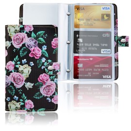 Business Card Holder Book, LIZIMANDU Business Card Book Case PU Leather Organization Binder Name ID Card Holder for Men & Women, Up to 96 Cards Capacity, 1-Black Rose, 1 Pack, Modern