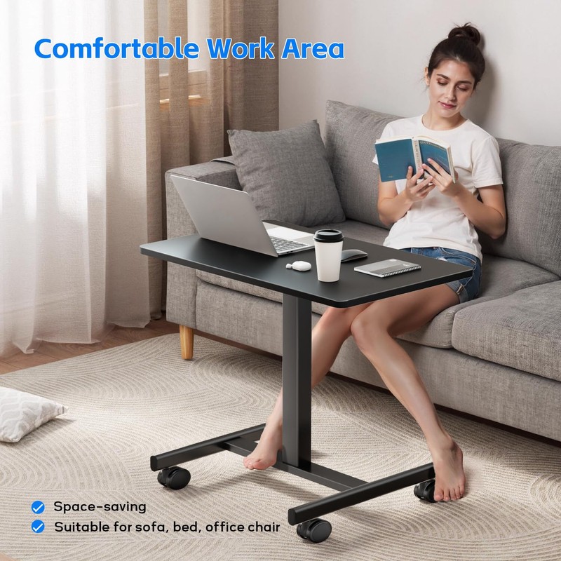 CROWNFURN Mobile Small Standing Rolling Desk Adjustable Height, Portable Laptop