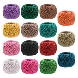 Tanstic 15Pcs Colorful Jute Twine Kit, 15 Colors 2mm Natural Jute String, Twine Rope Twine String for Artworks, Gift Wrapping, Christmas Tree Decoration (82 Feet Per Roll)