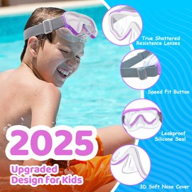 Vvinca Kids-Goggles with Nose Cover, Diving Mask Elastic Fabric Strap Anti Fog Anti Shattered Lens for Kids Swim Goggles 3-14