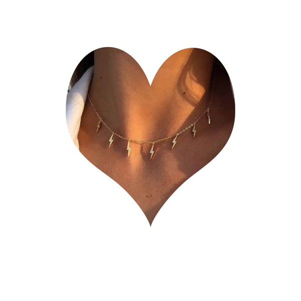 Wendalern Boho Lightning Bolt Choker Necklace Gold Lightning Pendant Necklace