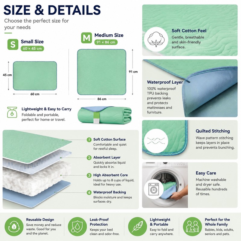 Reusable Waterproof Bed Pad for Kids, Elderly & Pets –