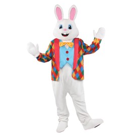 Opemon Easter Bunny Mascot Costume Adult Deluxe Fancy Costume Jumpsuit Men Women Rabbit Bunny Head Outfit for Holiday Celebration Party 2XL/3XL