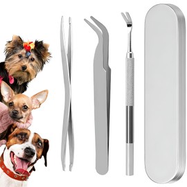3PCS Tick Remover Tools for Dogs, Professional Stainless Steel Tick Remover Kit for Humans,Cats and Dogs, Includes Tweezers, Two Clips and Storage Box
