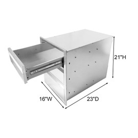 Outdoor Kitchen Drawers,16" W x 21" H x 23" D Stainless Steel Flush Mount BBQ Drawers with Grooved Handle,for Outdoor Kitchen Island or Patio Grill Station,3-Layer