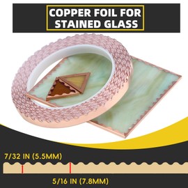 Poeeytnek® Professional Scalloped Copper Tape - 7/32" & 5/16 Asymmetric Edges, 20 Yards Compact Roll for Tiffany Lamps/Church Restoration/Vintage Bookbinding