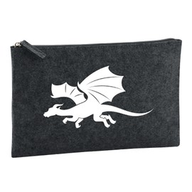 Huuraa Toiletry Bag Dragon Silhouette Gift 1 Litre Charcoal Felt Dragon Gift Idea